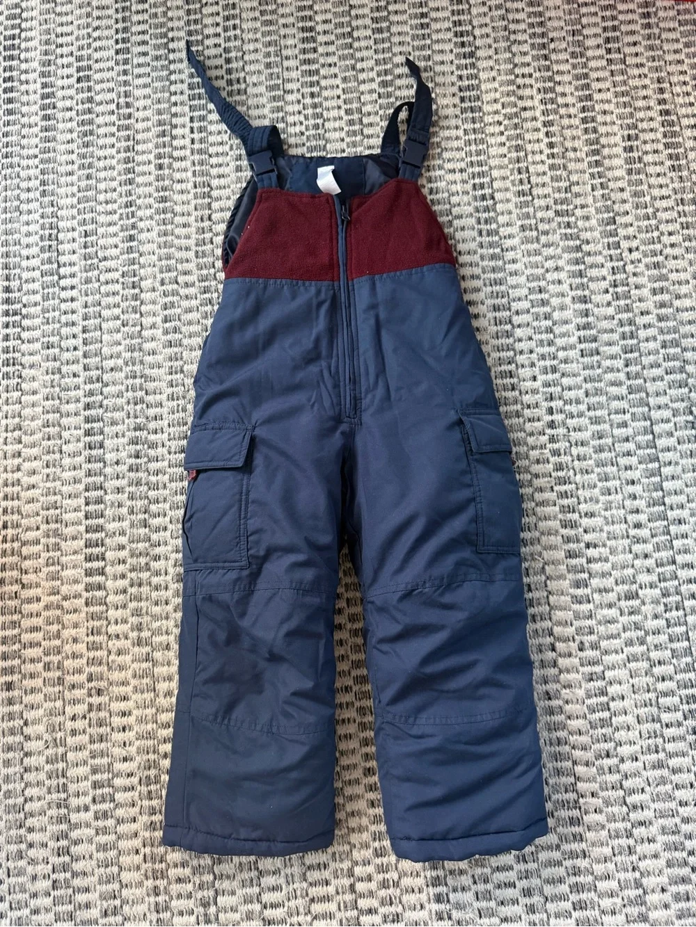 Carters Navy and Burgundy Snow Bib Overalls Size 4